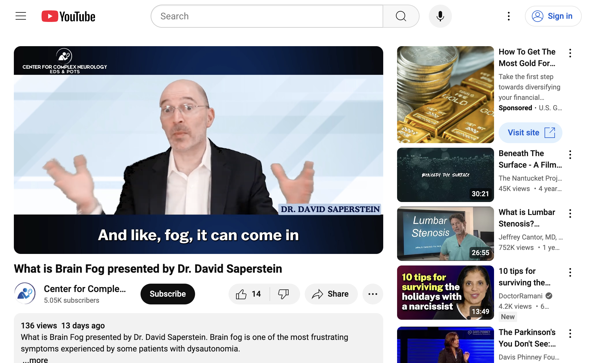 What is Brain Fog presented by Dr. David Saperstein