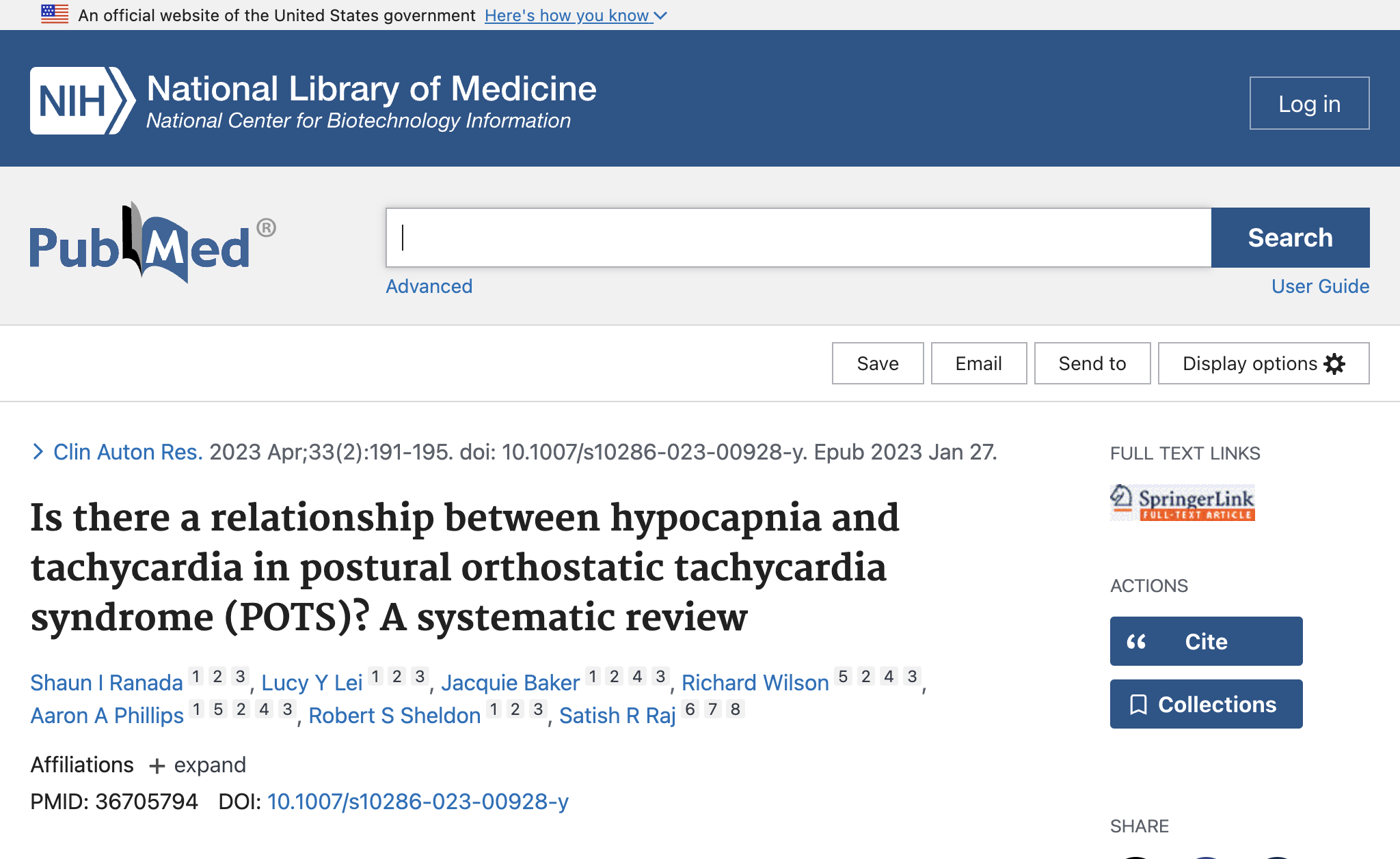 Is there a relationship between hypocapnia and tachycardia in postural orthostatic tachycardia syndrome (POTS)? A systematic review.