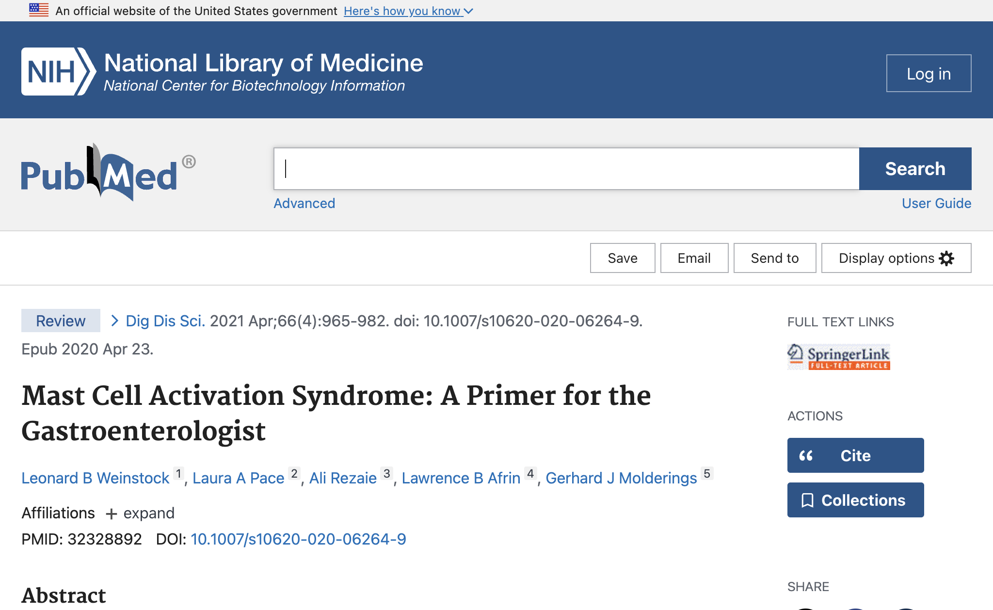 Mast Cell Activation Syndrome: A Primer for the Gastroenterologist.