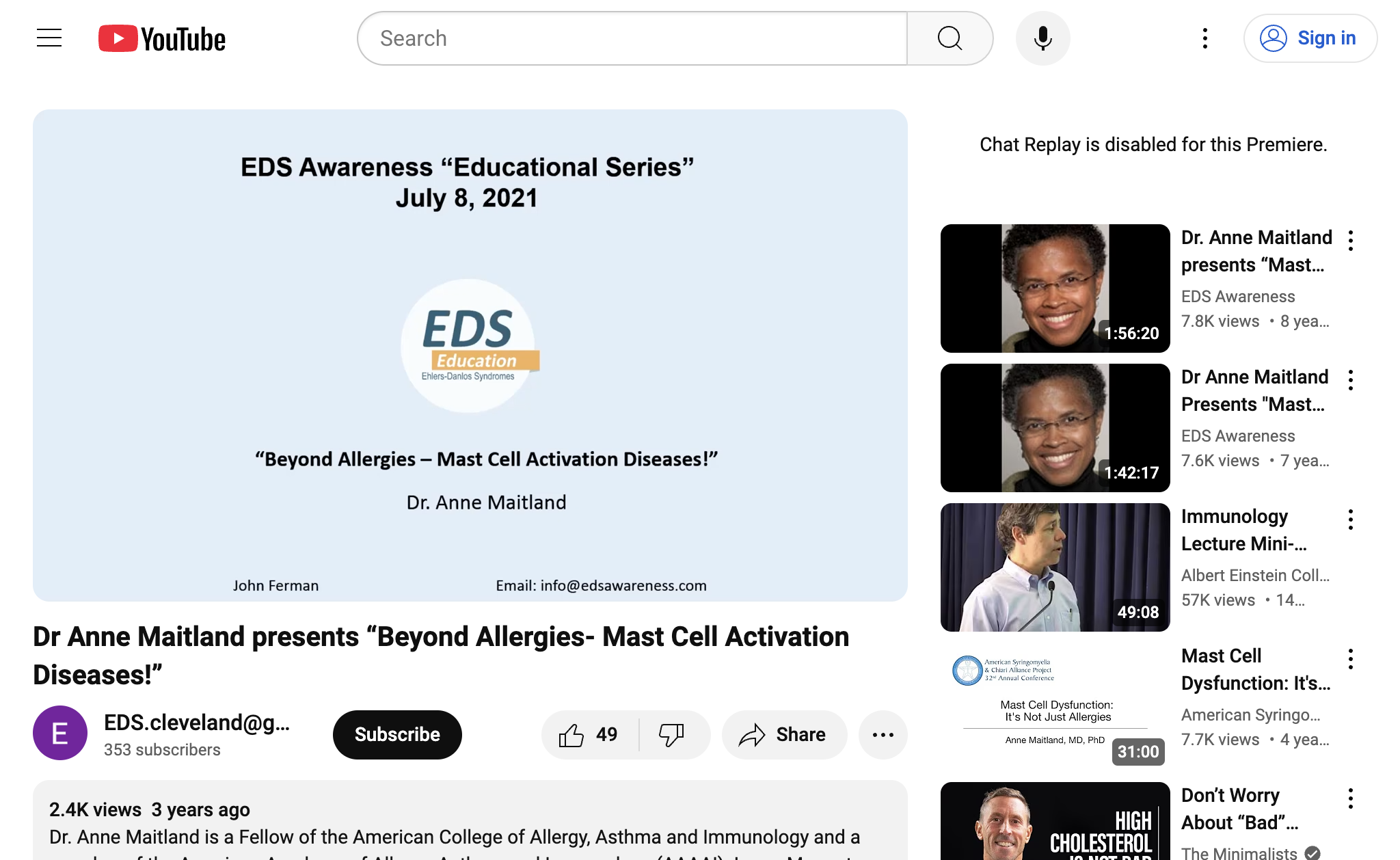 Dr Anne Maitland presents “Beyond Allergies- Mast Cell Activation Diseases!”