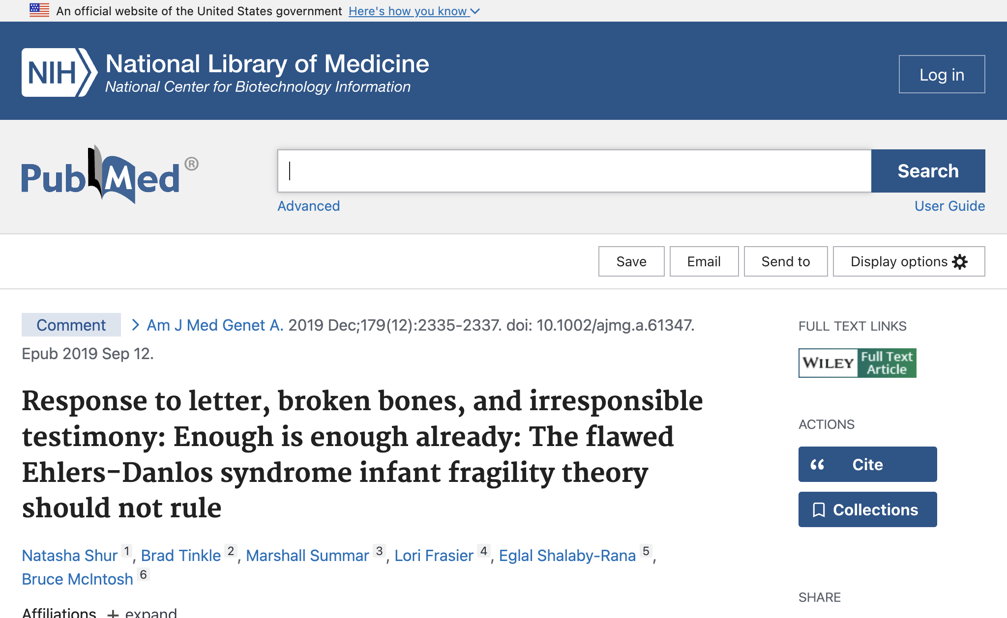 Response to letter, broken bones, and irresponsible testimony: Enough is enough already: The flawed Ehlers-Danlos syndrome infant fragility theory should not rule.
