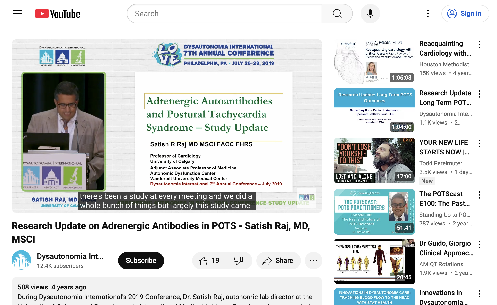 Research Update on Adrenergic Antibodies in POTS - Satish Raj, MD, MSCI