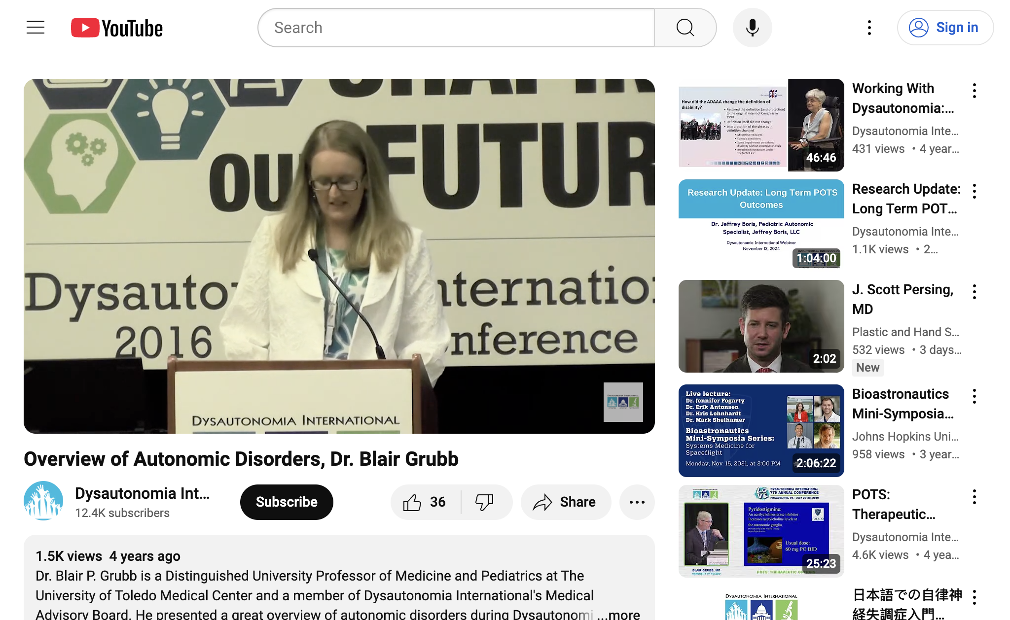 Overview of Autonomic Disorders, Dr. Blair Grubb