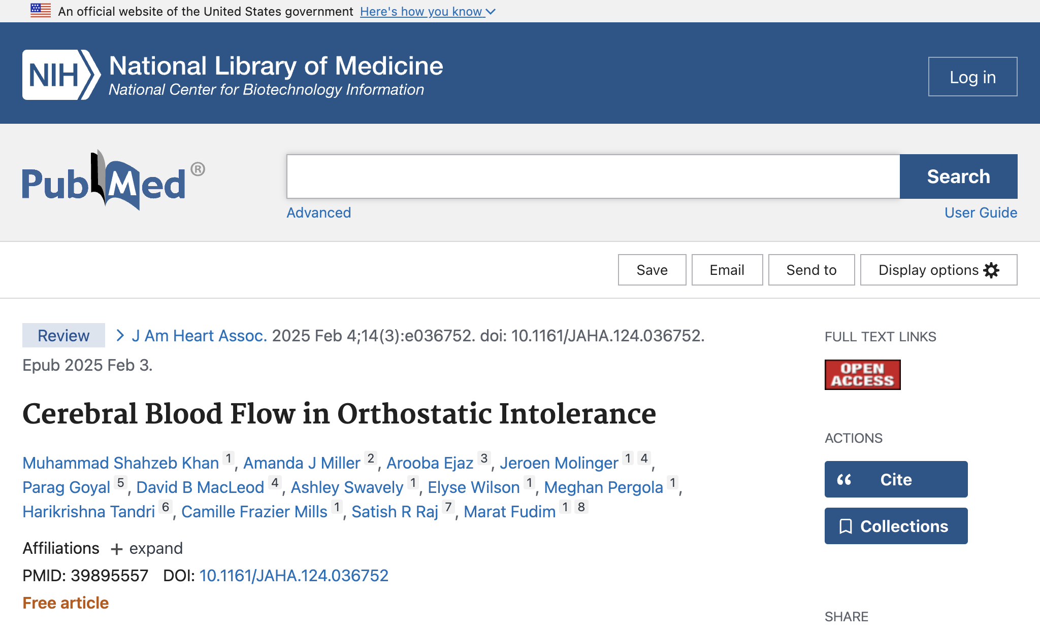 Cerebral Blood Flow in Orthostatic Intolerance.