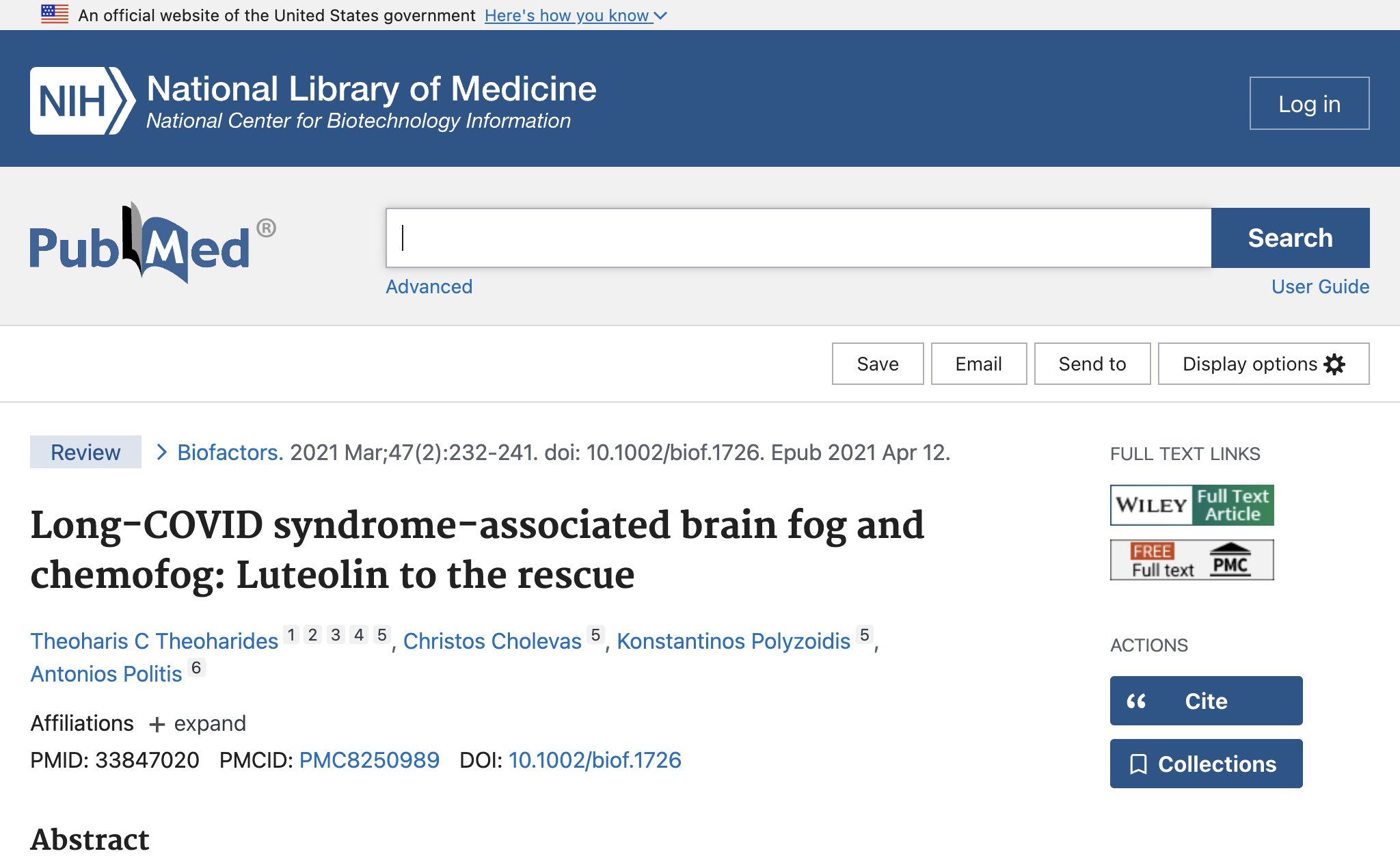 Long-COVID syndrome-associated brain fog and chemofog: Luteolin to the rescue.
