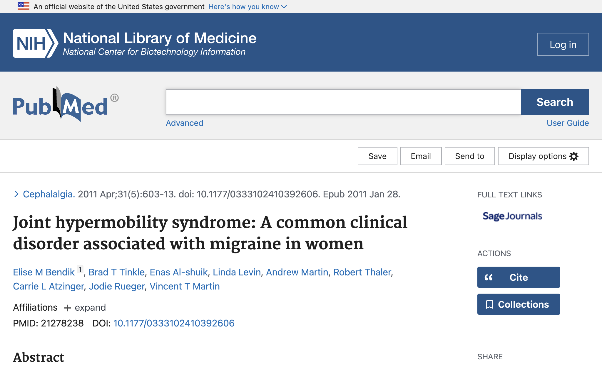 Joint hypermobility syndrome: A common clinical disorder associated with migraine in women.