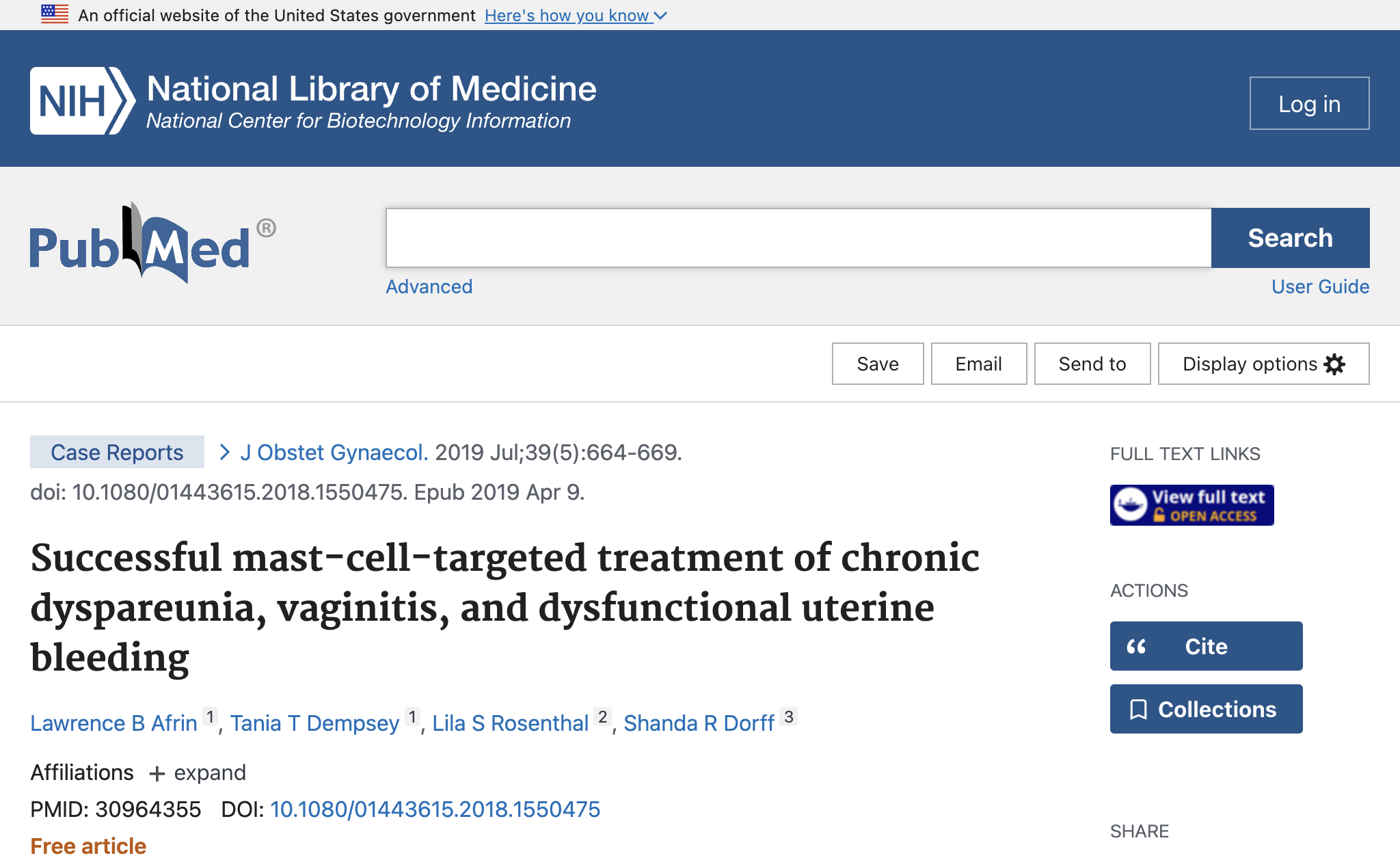 Successful mast-cell-targeted treatment of chronic dyspareunia, vaginitis, and dysfunctional uterine bleeding.