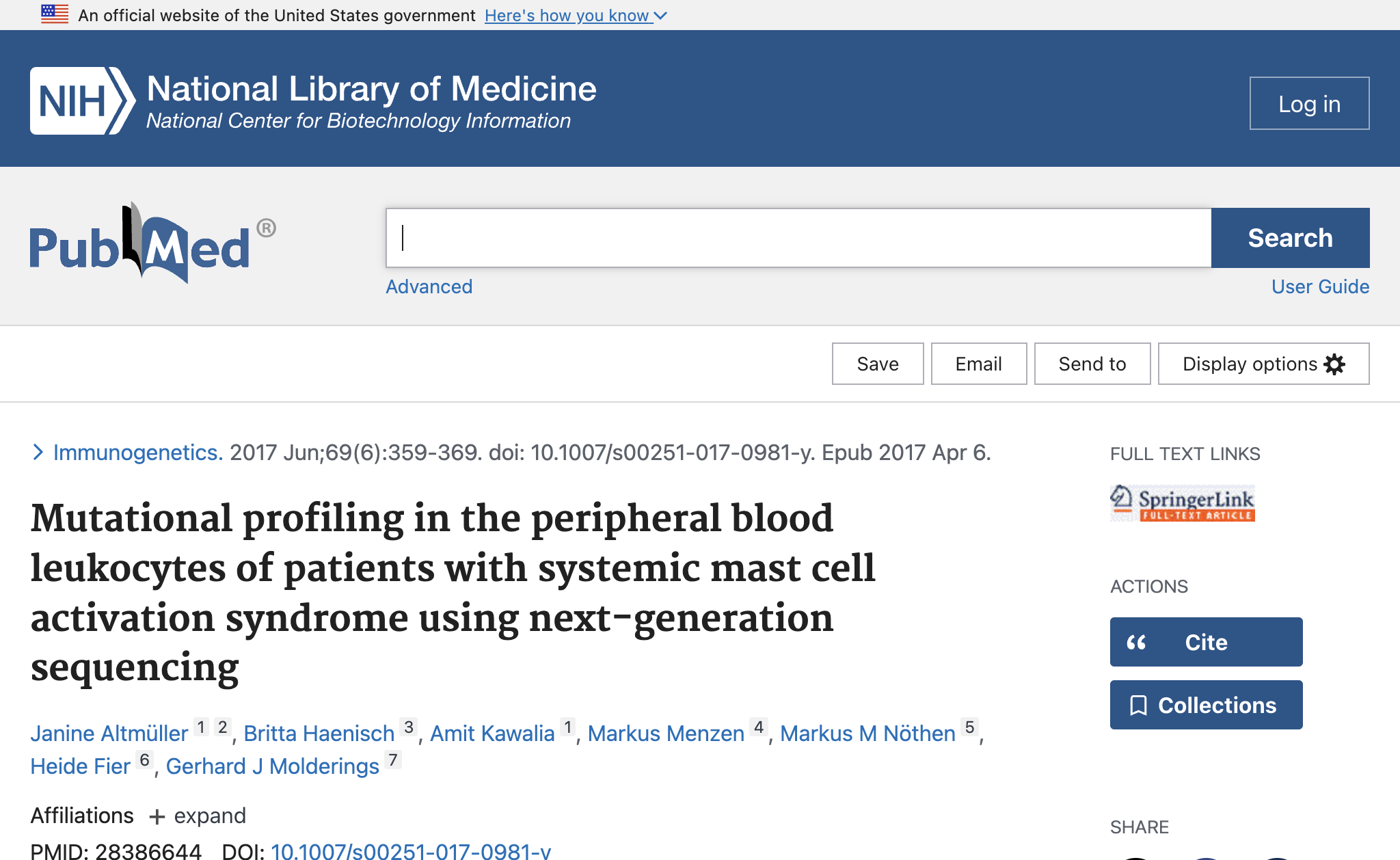 Mutational profiling in the peripheral blood leukocytes of patients with systemic mast cell activation syndrome using next-generation sequencing.