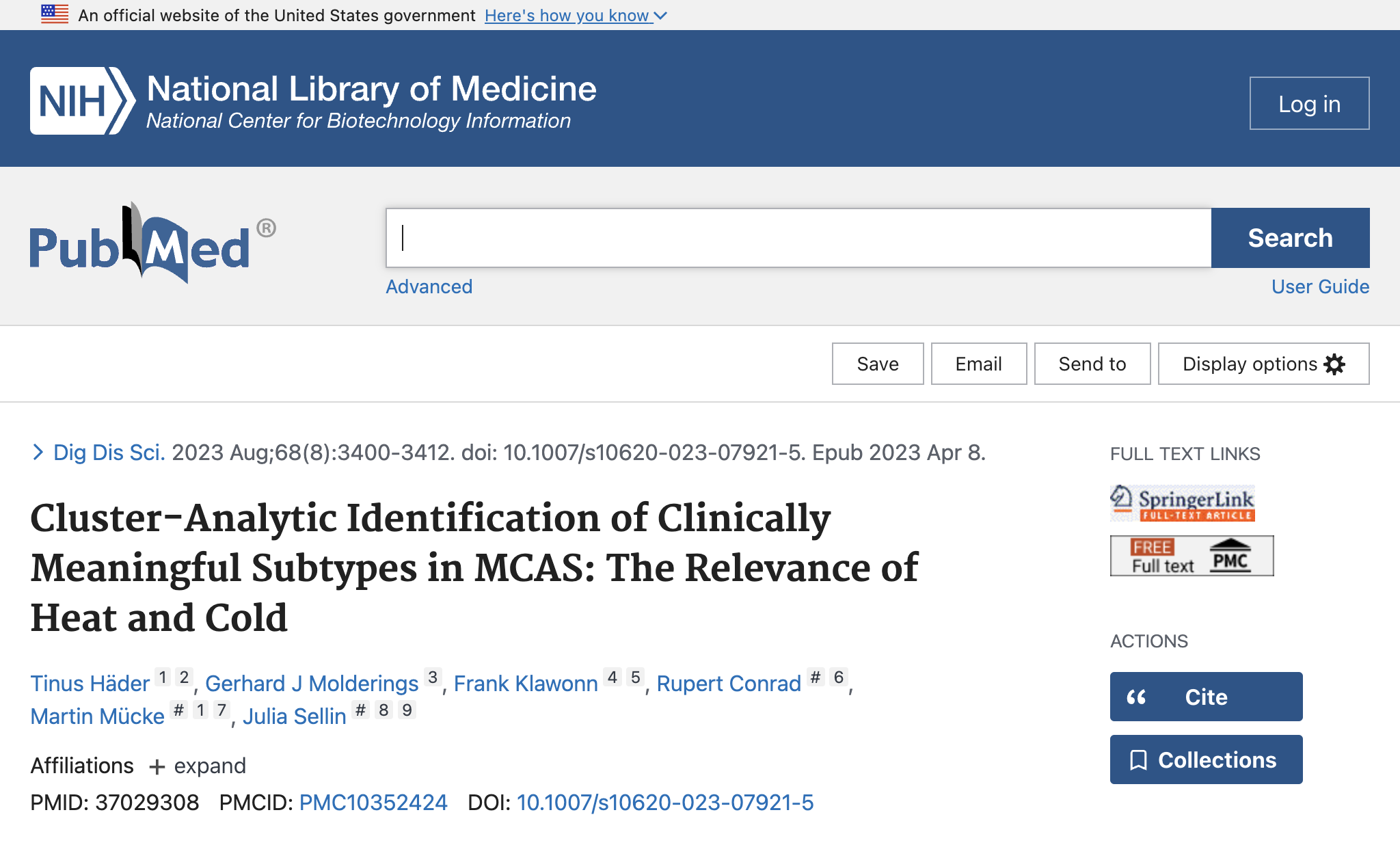 Cluster-Analytic Identification of Clinically Meaningful Subtypes in MCAS: The Relevance of Heat and Cold.