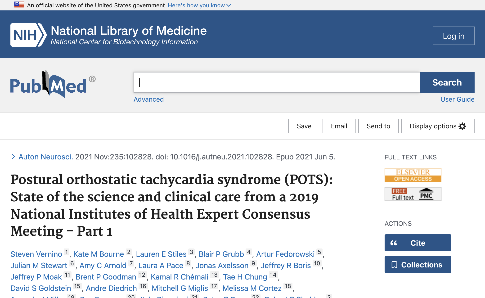 Postural orthostatic tachycardia syndrome (POTS): State of the science and clinical care from a 2019 National Institutes of Health Expert Consensus Meeting - Part 1.
