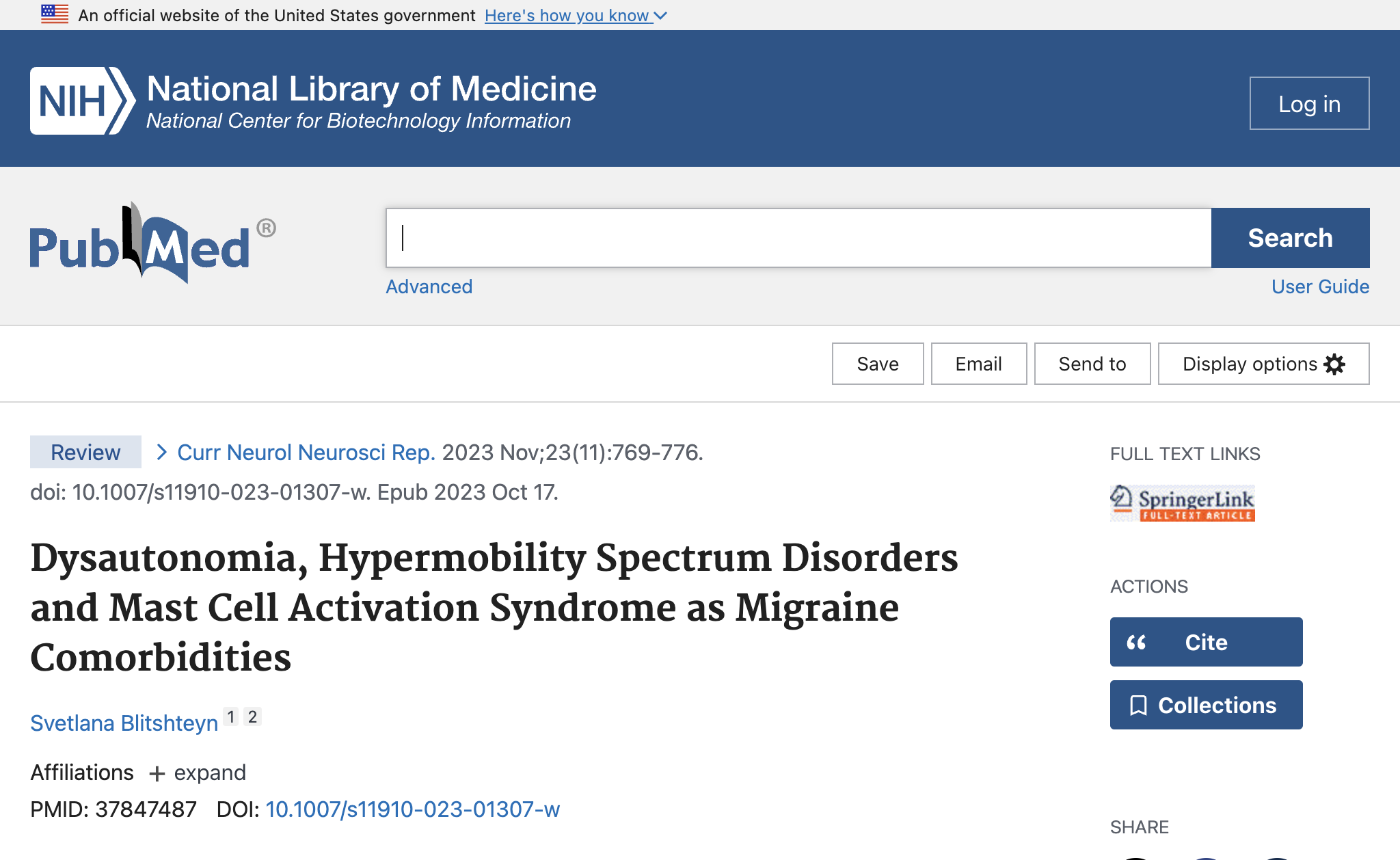 Dysautonomia, Hypermobility Spectrum Disorders and Mast Cell Activation Syndrome as Migraine Comorbidities.