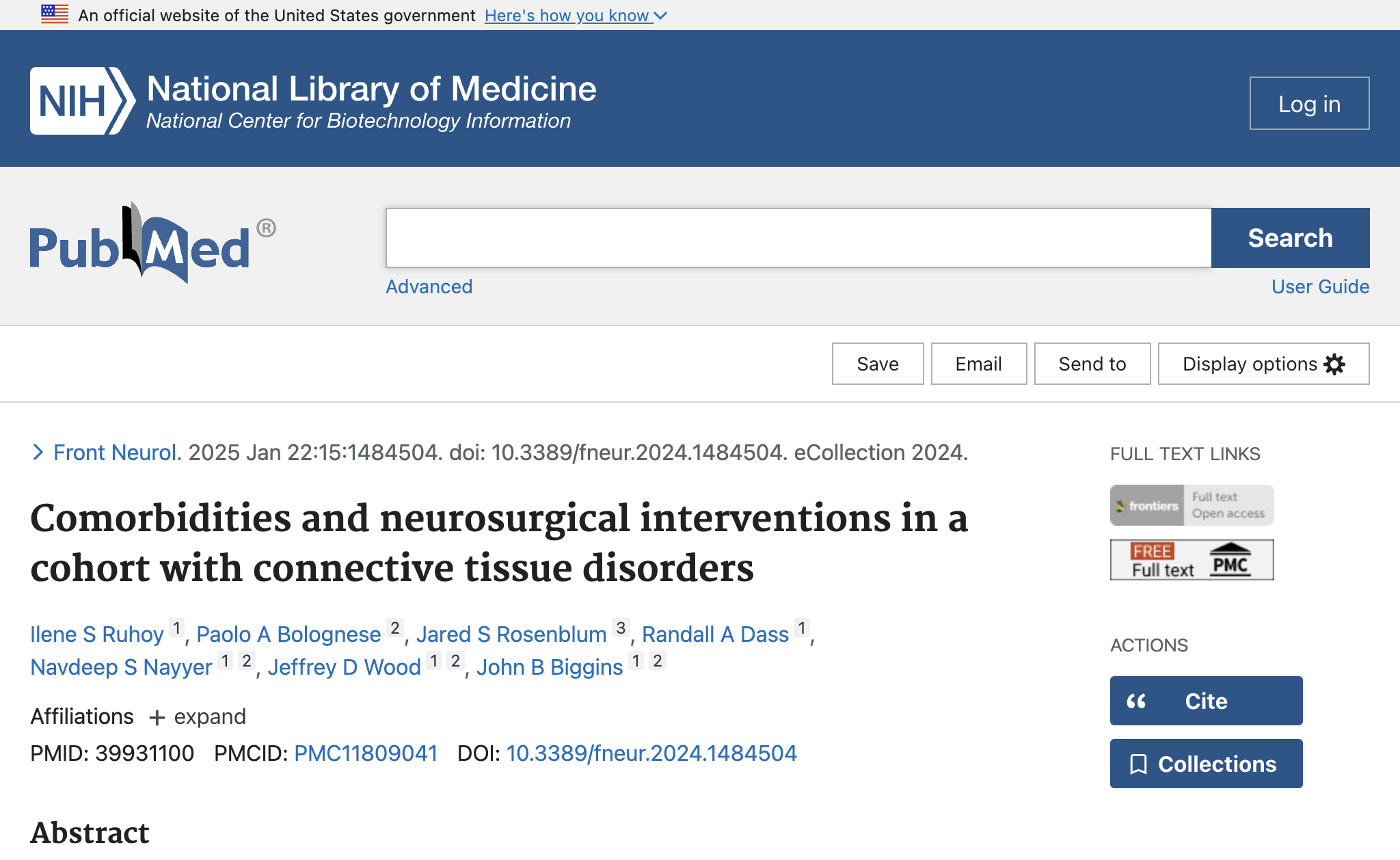 Comorbidities and neurosurgical interventions in a cohort with connective tissue disorders.