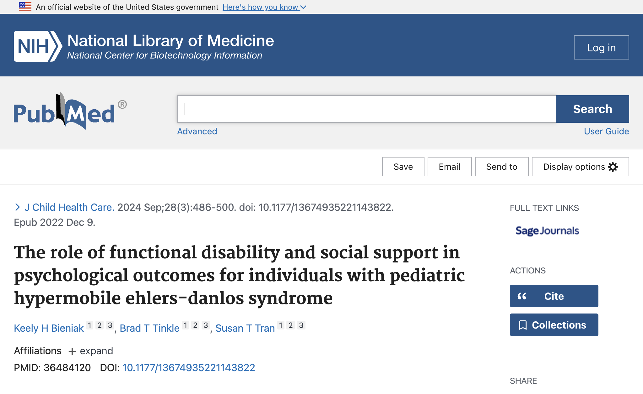 The role of functional disability and social support in psychological outcomes for individuals with pediatric hypermobile ehlers-danlos syndrome.