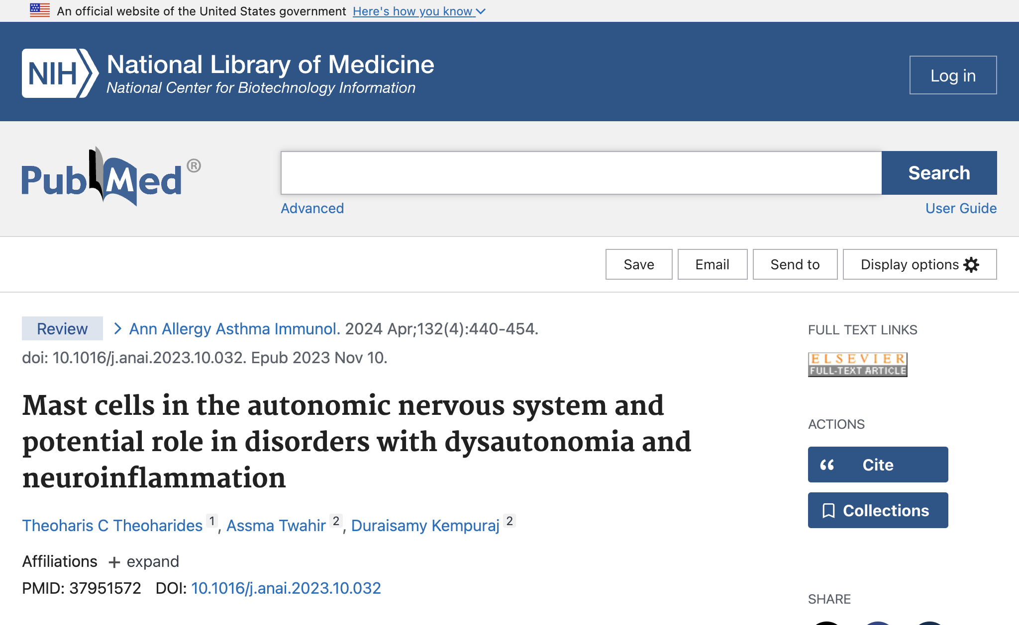 Mast cells in the autonomic nervous system and potential role in disorders with dysautonomia and neuroinflammation.