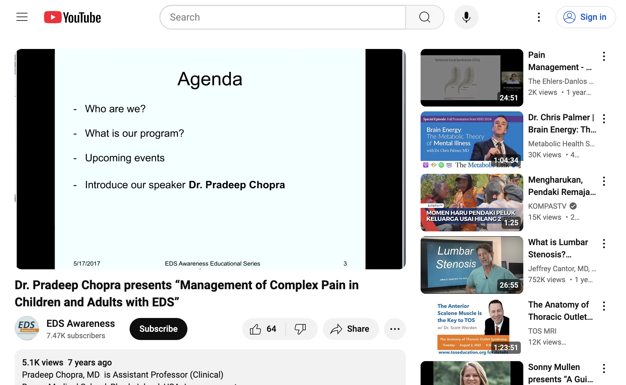 Dr. Pradeep Chopra presents “Management of Complex Pain in Children and Adults with EDS”