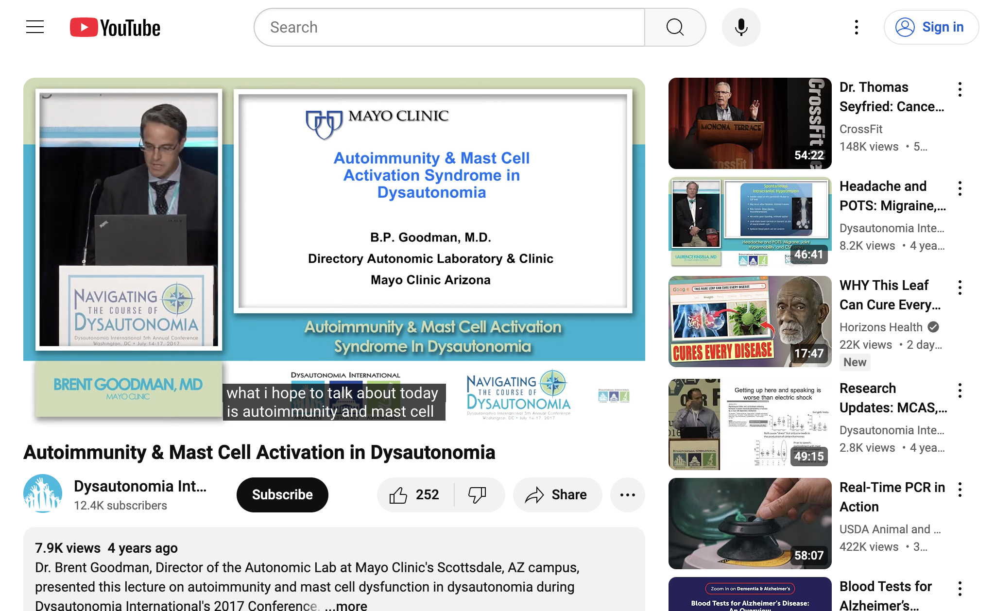 Autoimmunity & Mast Cell Activation in Dysautonomia