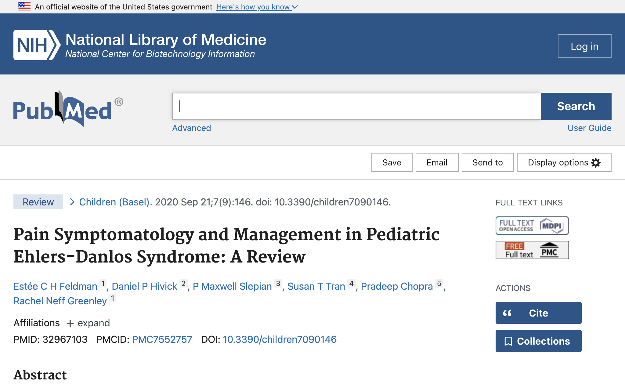 Pain Symptomatology and Management in Pediatric Ehlers-Danlos Syndrome: A Review.