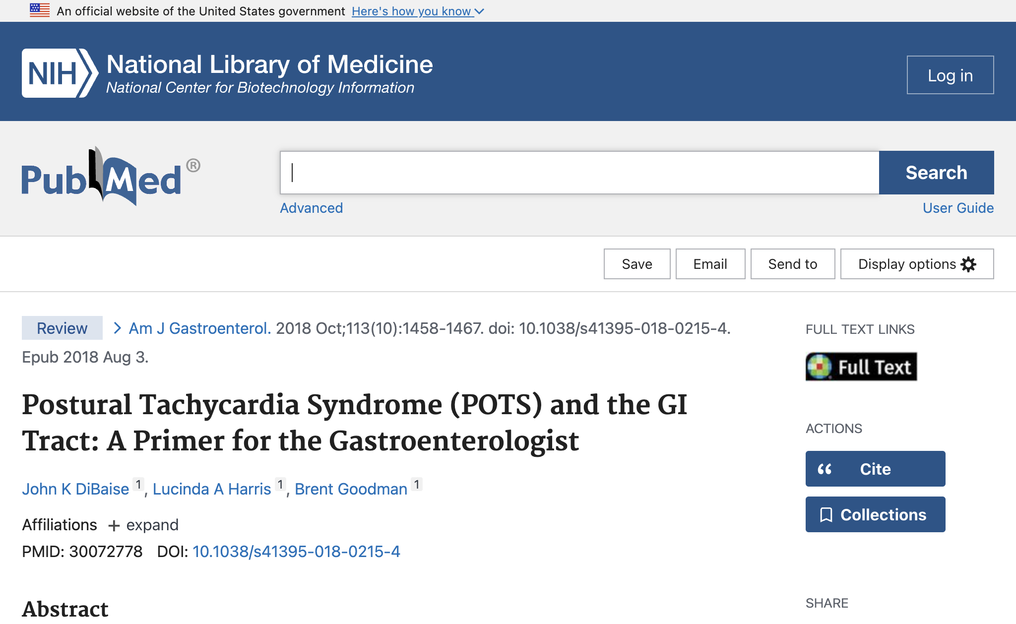 Postural Tachycardia Syndrome (POTS) and the GI Tract: A Primer for the Gastroenterologist.