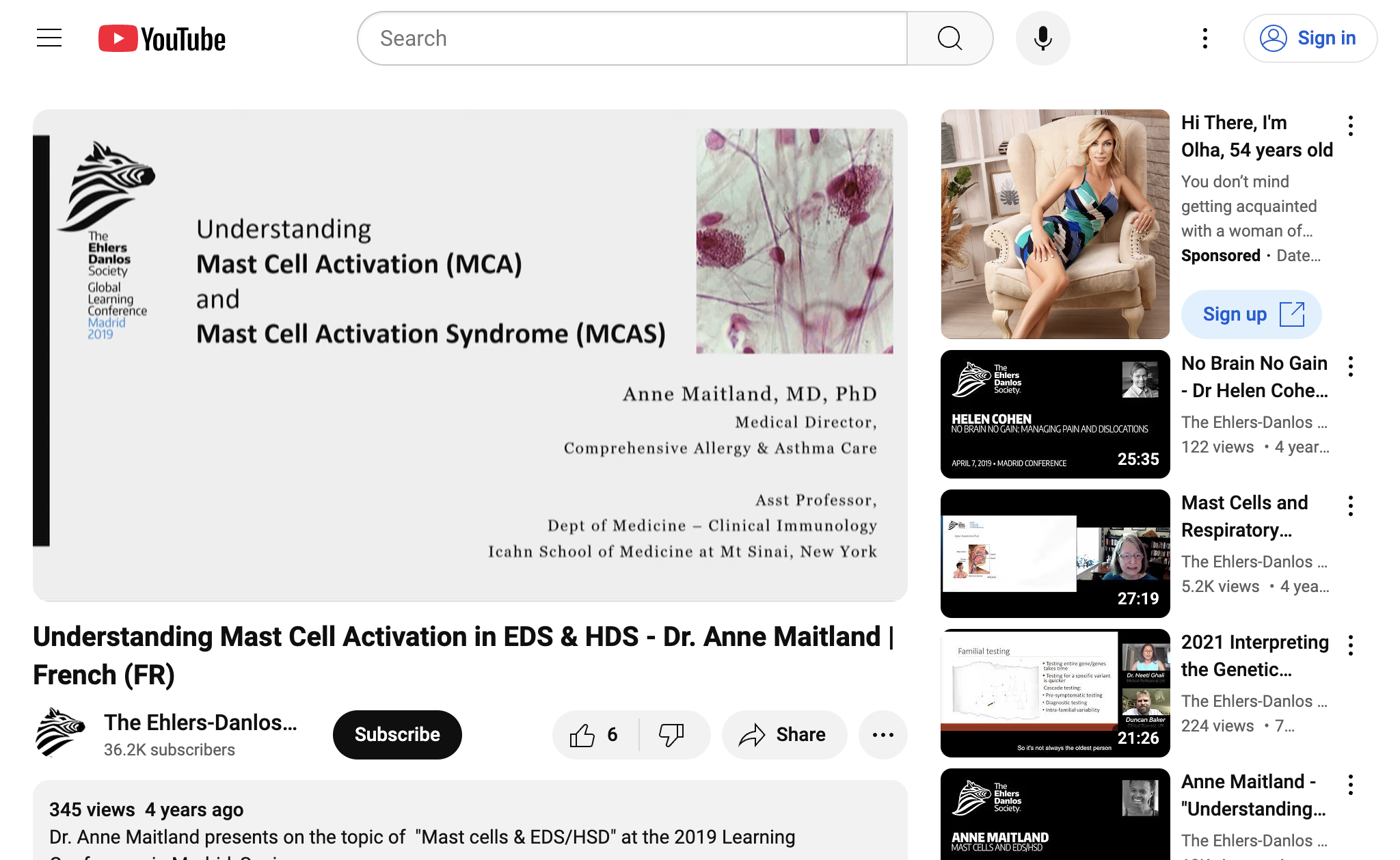 Understanding Mast Cell Activation in EDS & HDS - Dr. Anne Maitland | French (FR)