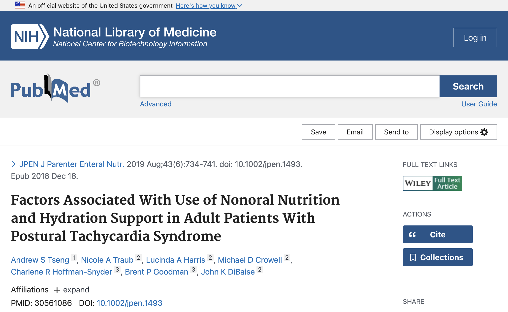 Factors Associated With Use of Nonoral Nutrition and Hydration Support in Adult Patients With Postural Tachycardia Syndrome.