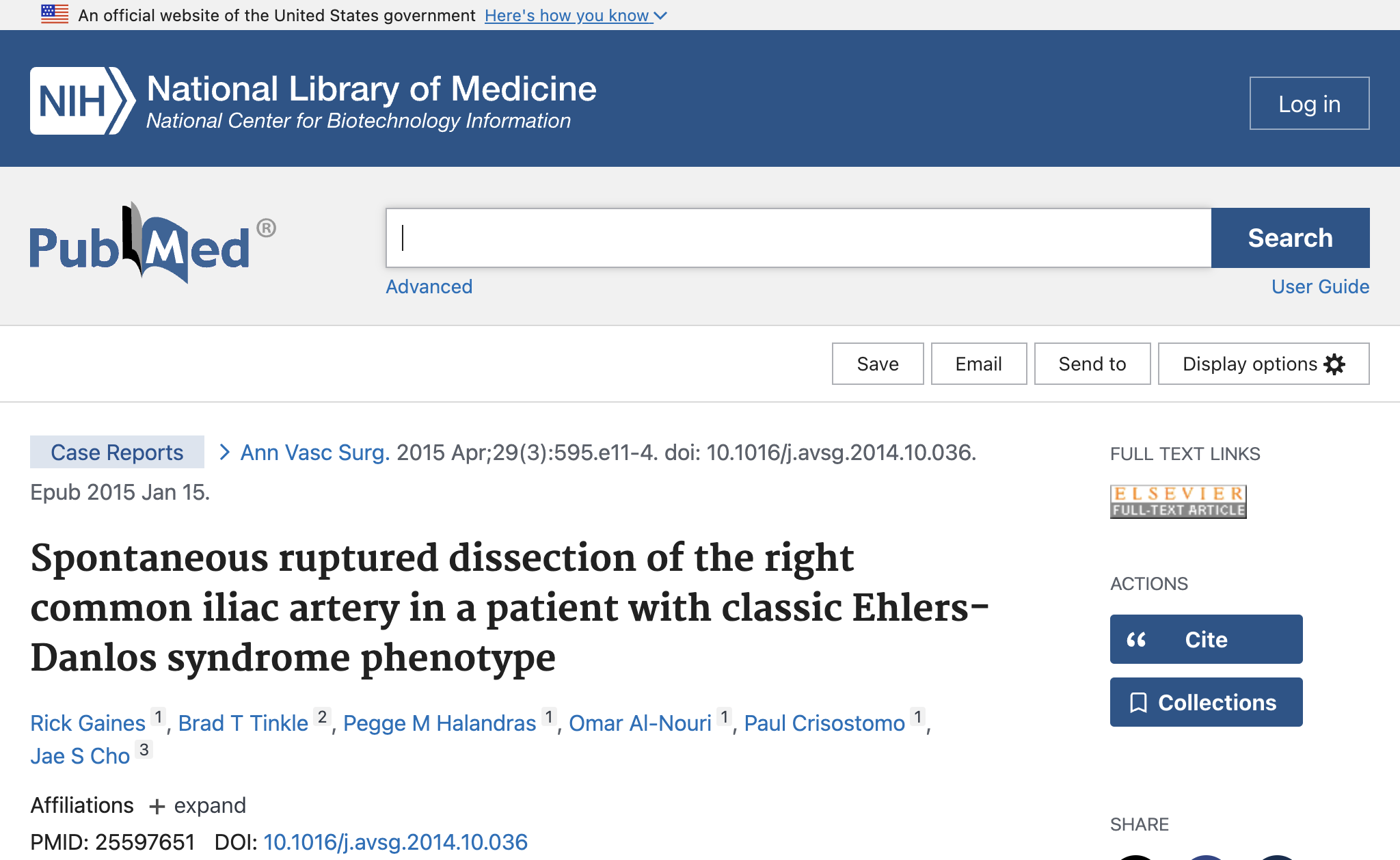 Spontaneous ruptured dissection of the right common iliac artery in a patient with classic Ehlers-Danlos syndrome phenotype.