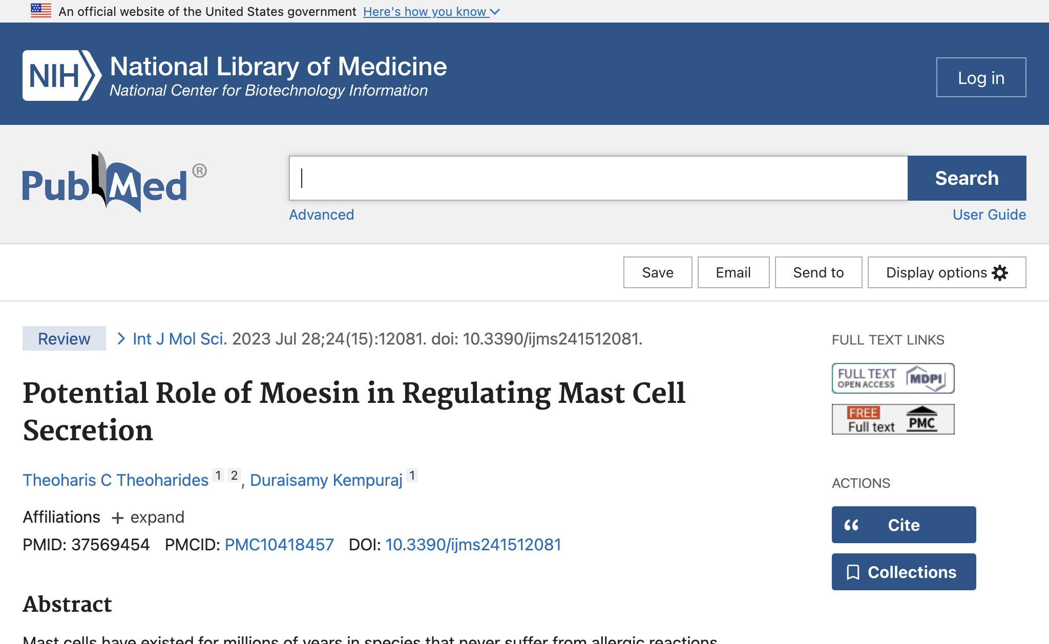 Potential Role of Moesin in Regulating Mast Cell Secretion.