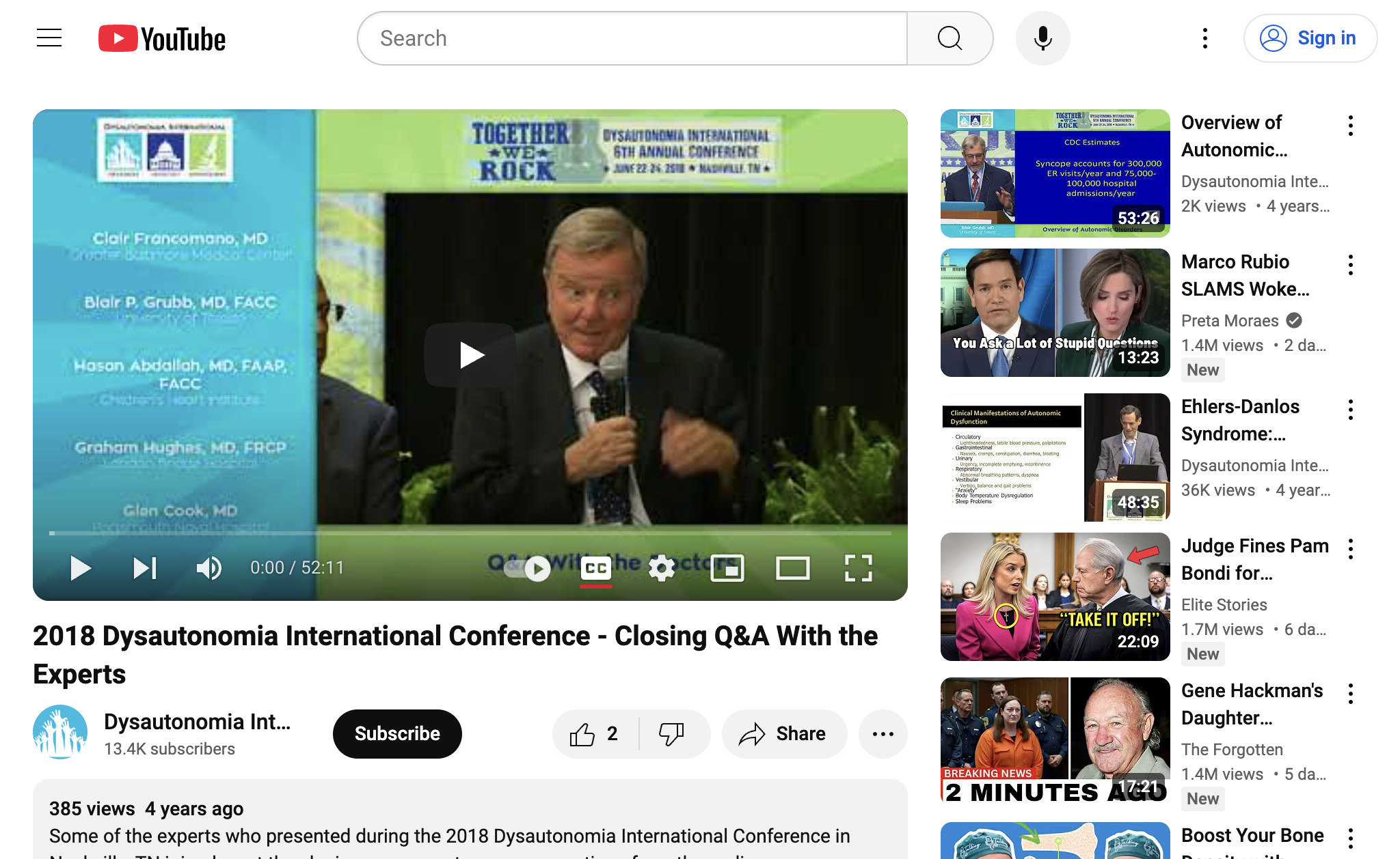 2018 Dysautonomia International Conference - Closing Q&A With the Experts