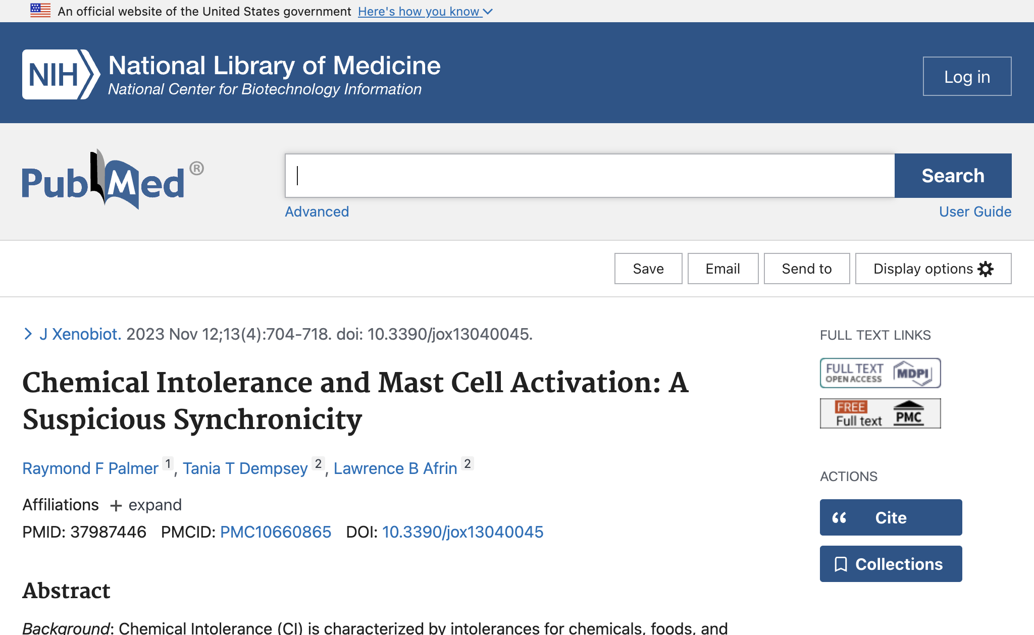 Chemical Intolerance and Mast Cell Activation: A Suspicious Synchronicity.