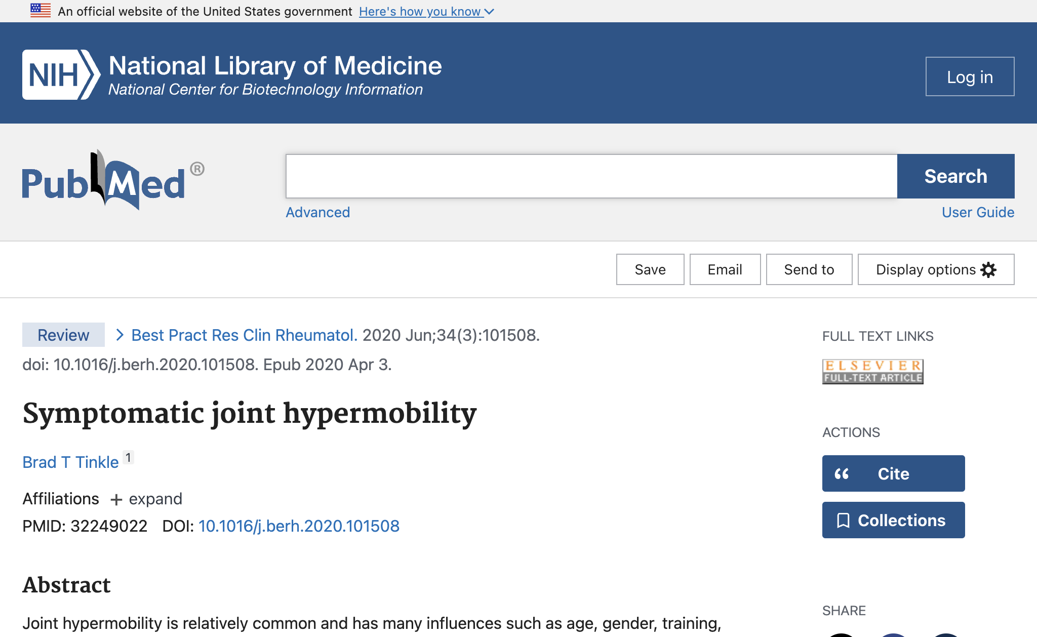 Symptomatic joint hypermobility.