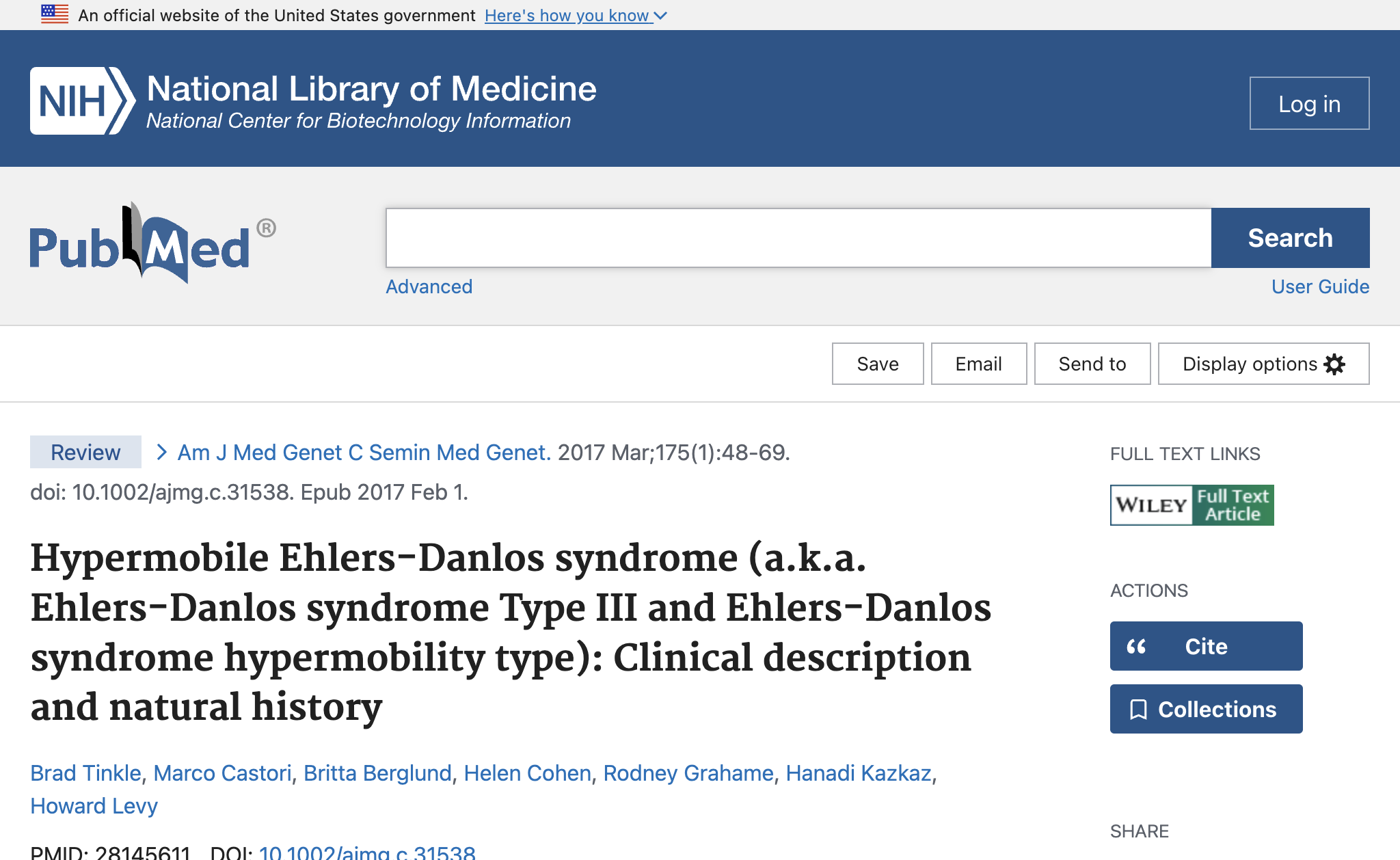 Hypermobile Ehlers-Danlos syndrome (a.k.a. Ehlers-Danlos syndrome Type III and Ehlers-Danlos syndrome hypermobility type): Clinical description and natural history.