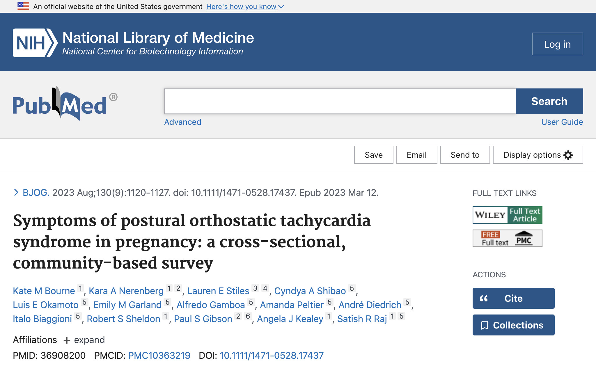 Symptoms of postural orthostatic tachycardia syndrome in pregnancy: a cross-sectional, community-based survey.