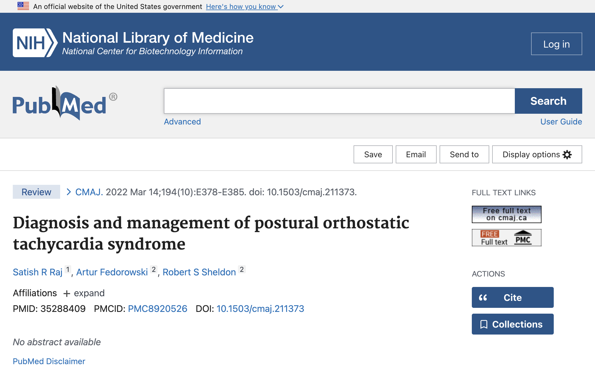 Diagnosis and management of postural orthostatic tachycardia syndrome.