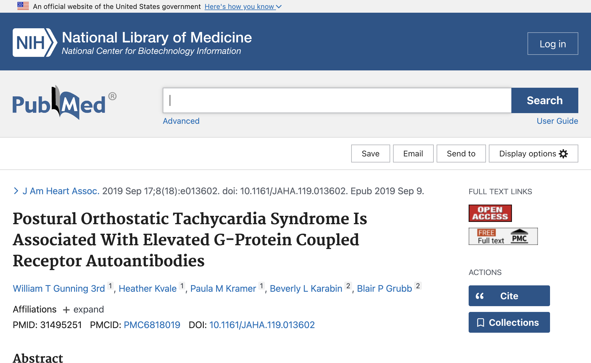 Postural Orthostatic Tachycardia Syndrome Is Associated With Elevated G-Protein Coupled Receptor Autoantibodies.