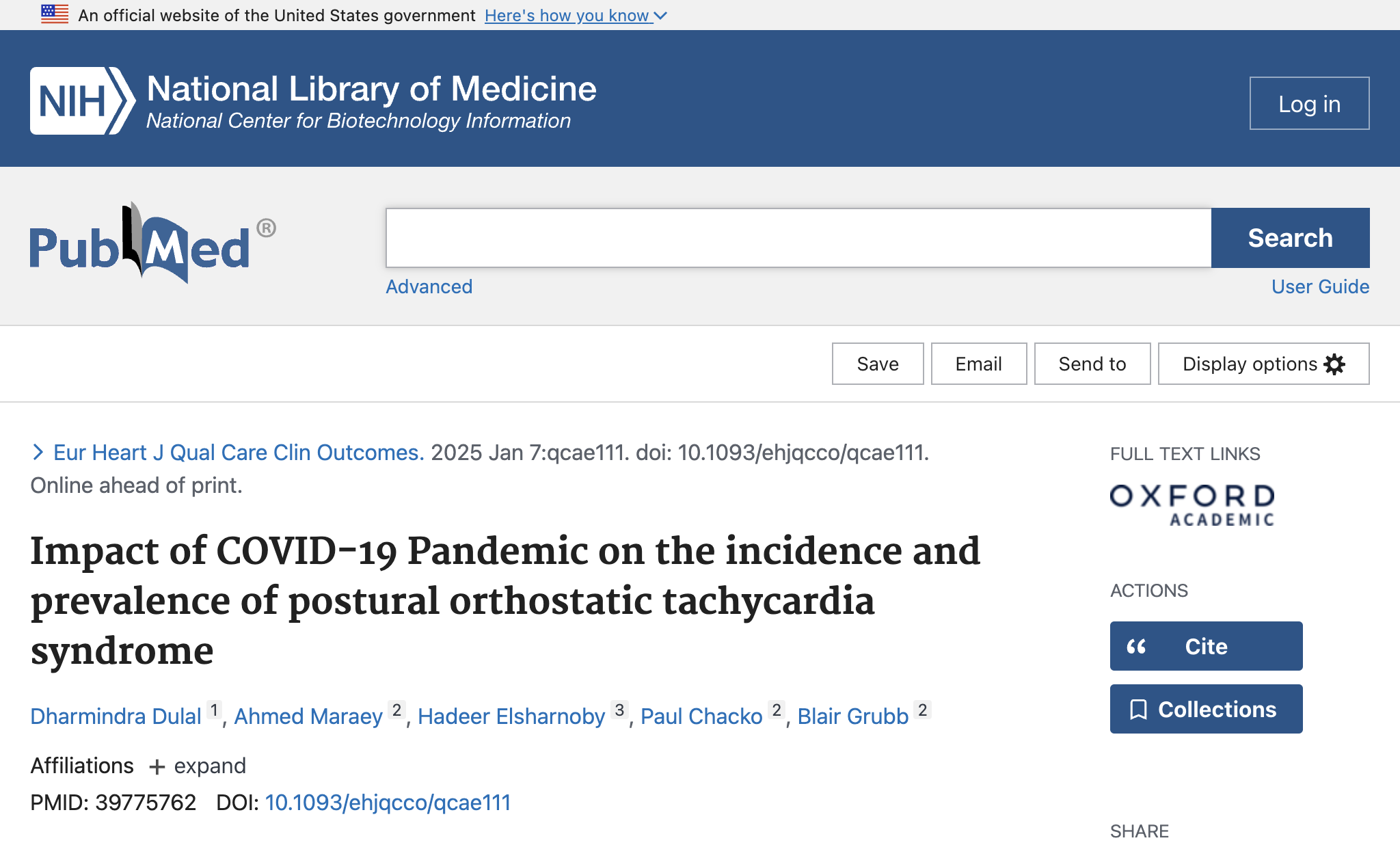 Impact of COVID-19 Pandemic on the incidence and prevalence of postural orthostatic tachycardia syndrome.