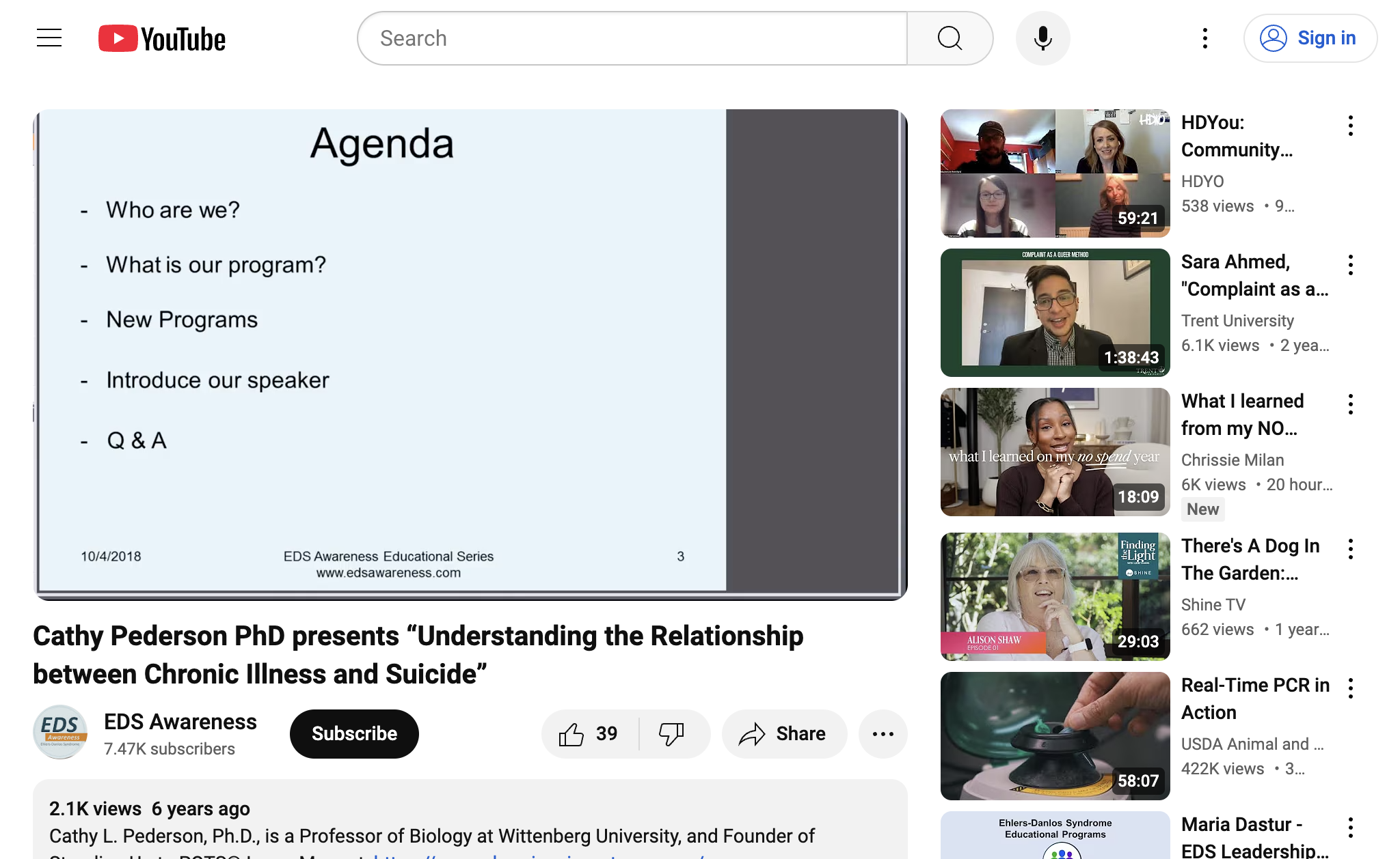 Cathy Pederson PhD presents “Understanding the Relationship between Chronic Illness and Suicide”