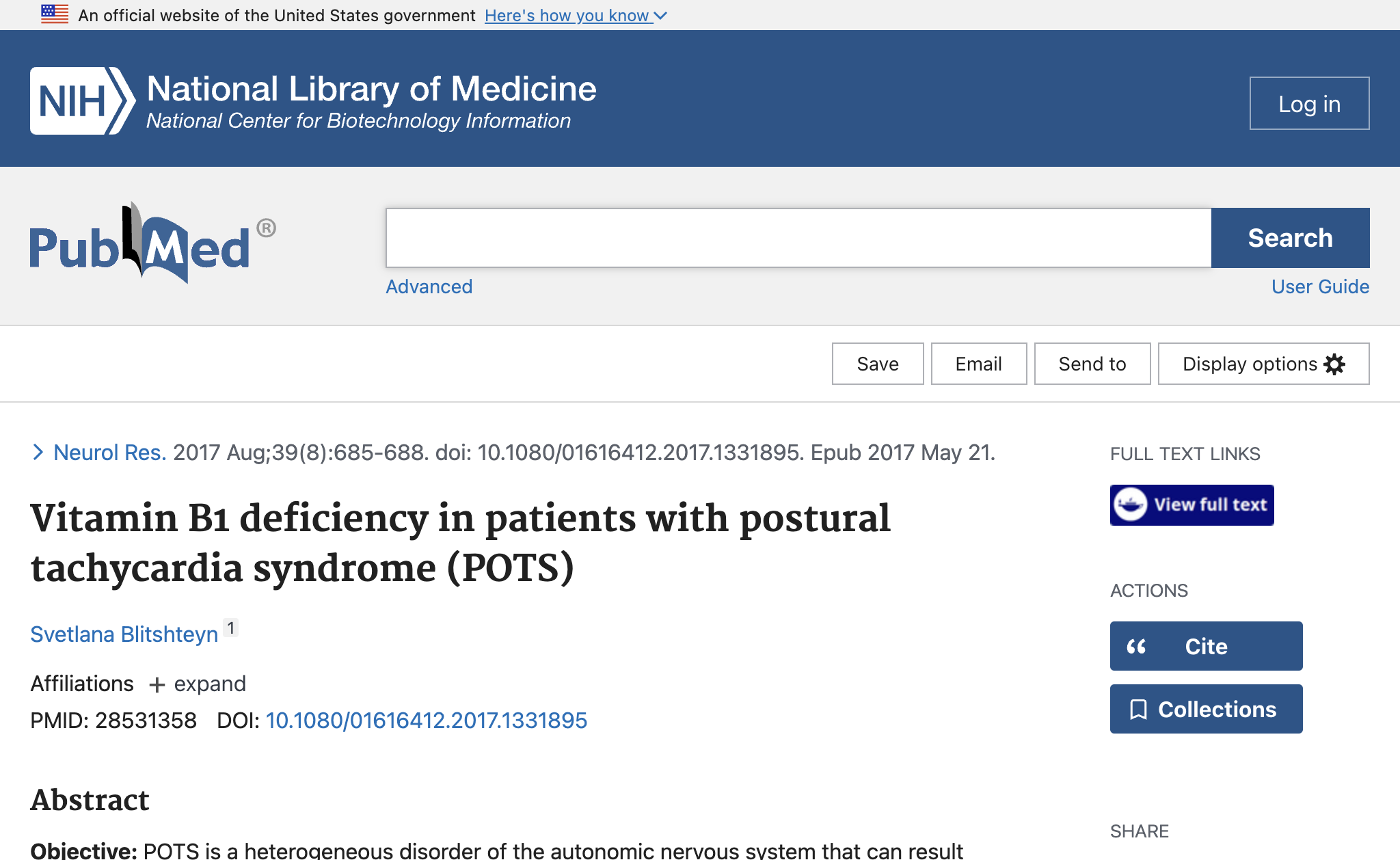 Vitamin B1 deficiency in patients with postural tachycardia syndrome (POTS).