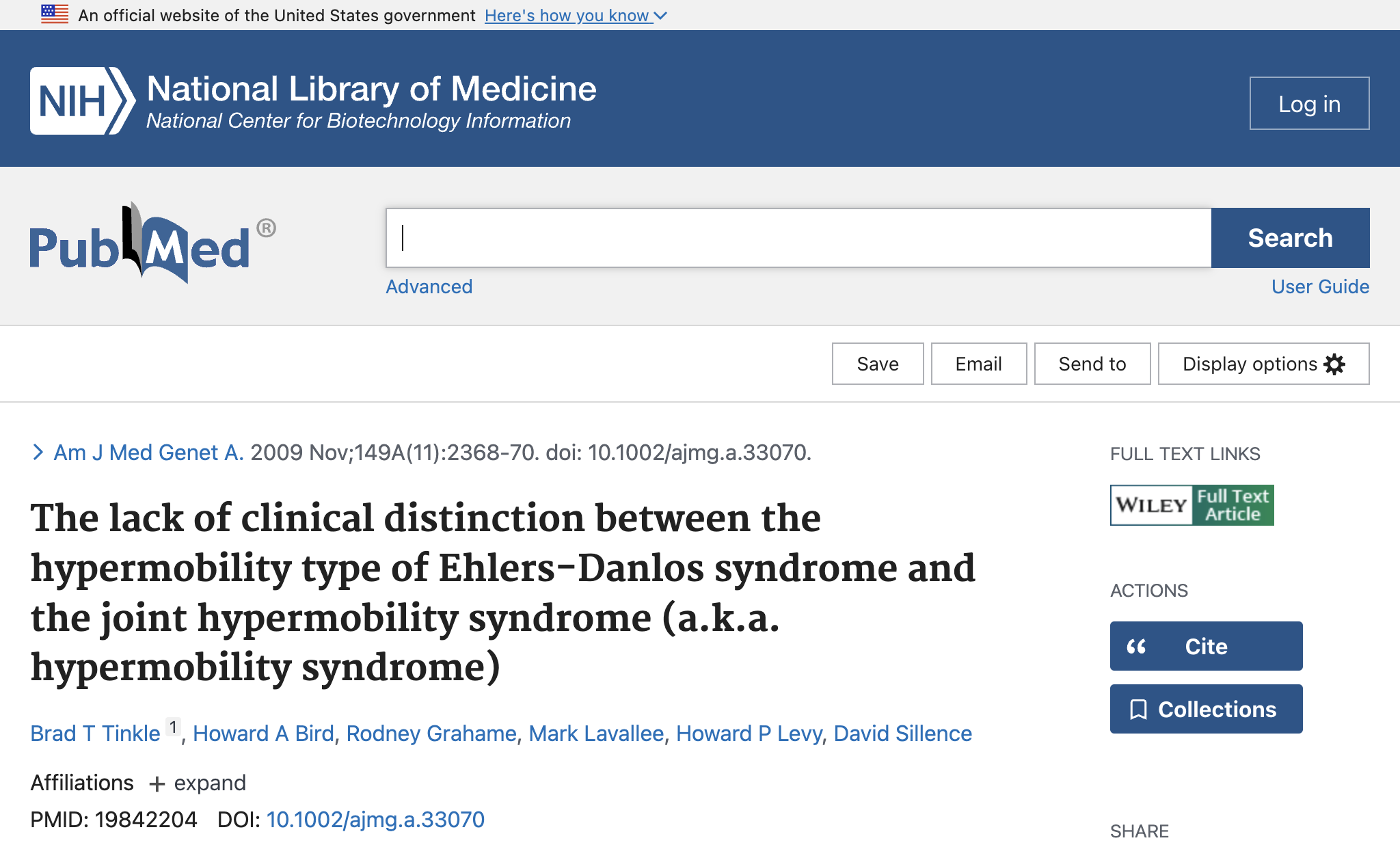 The lack of clinical distinction between the hypermobility type of Ehlers-Danlos syndrome and the joint hypermobility syndrome (a.k.a. hypermobility syndrome).