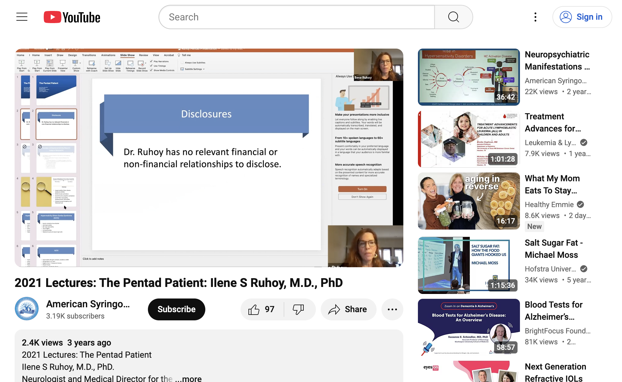 2021 Lectures: The Pentad Patient: Ilene S Ruhoy, M.D., PhD