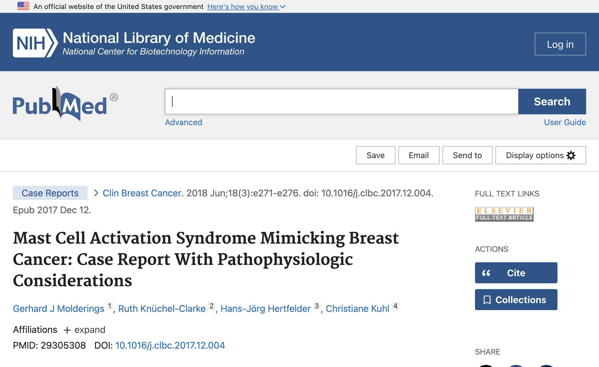 Mast Cell Activation Syndrome Mimicking Breast Cancer: Case Report With Pathophysiologic Considerations.
