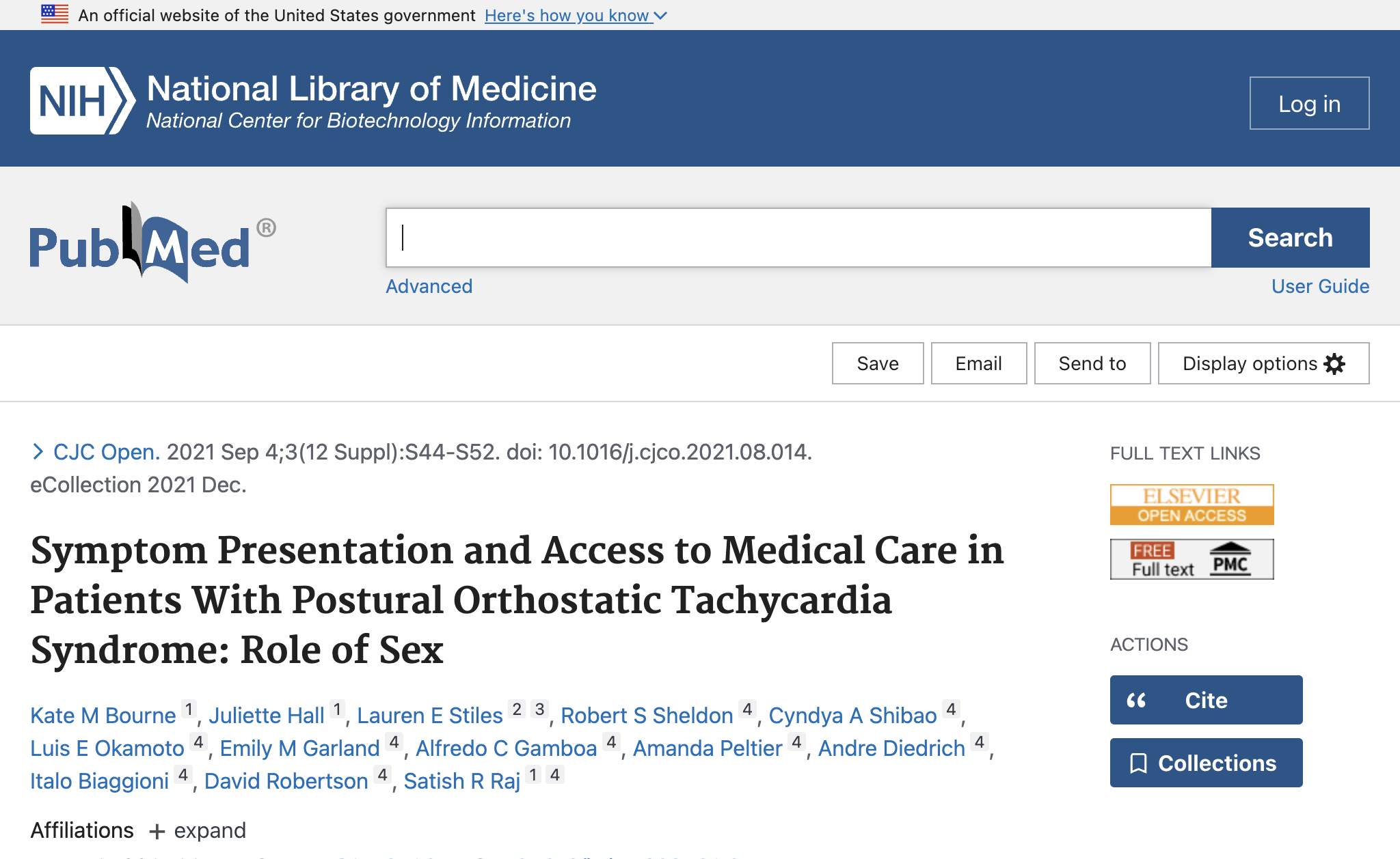 Symptom Presentation and Access to Medical Care in Patients With Postural Orthostatic Tachycardia Syndrome: Role of Sex.