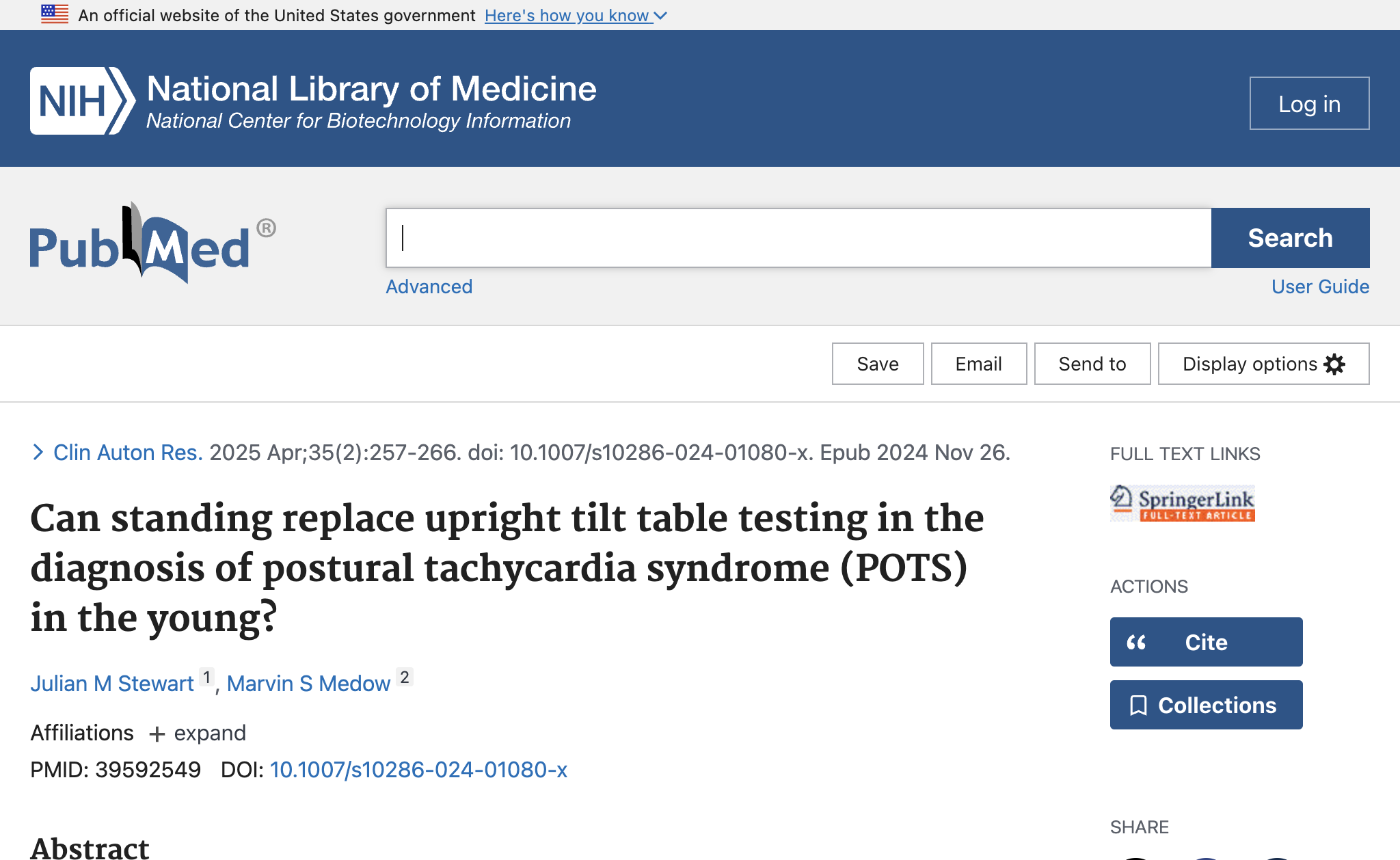Can standing replace upright tilt table testing in the diagnosis of postural tachycardia syndrome (POTS) in the young?