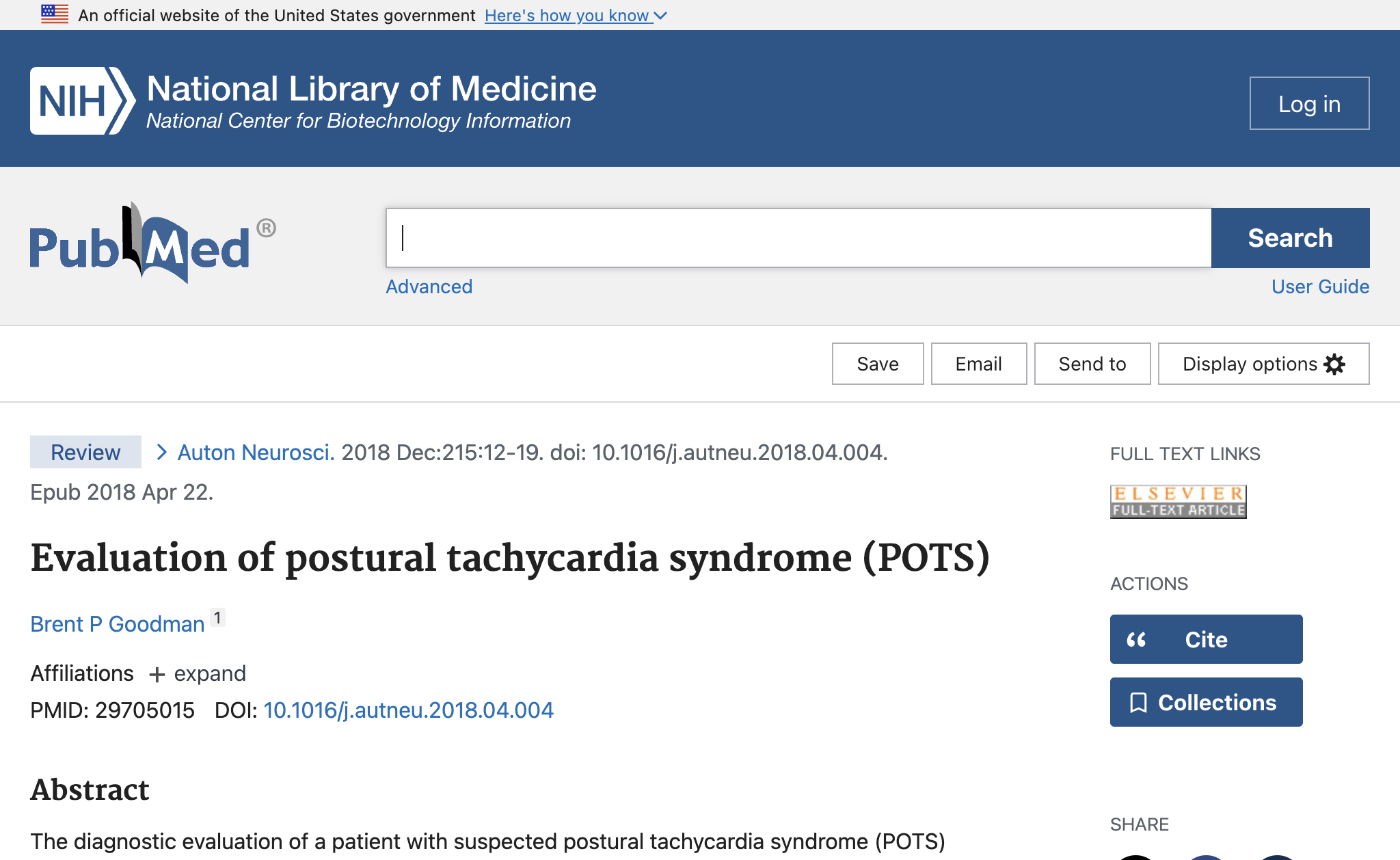 Evaluation of postural tachycardia syndrome (POTS).