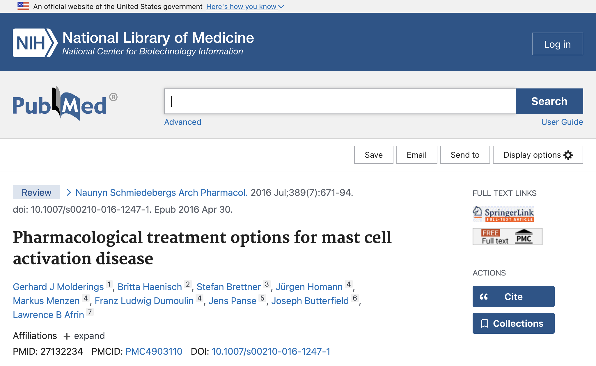 Pharmacological treatment options for mast cell activation disease.